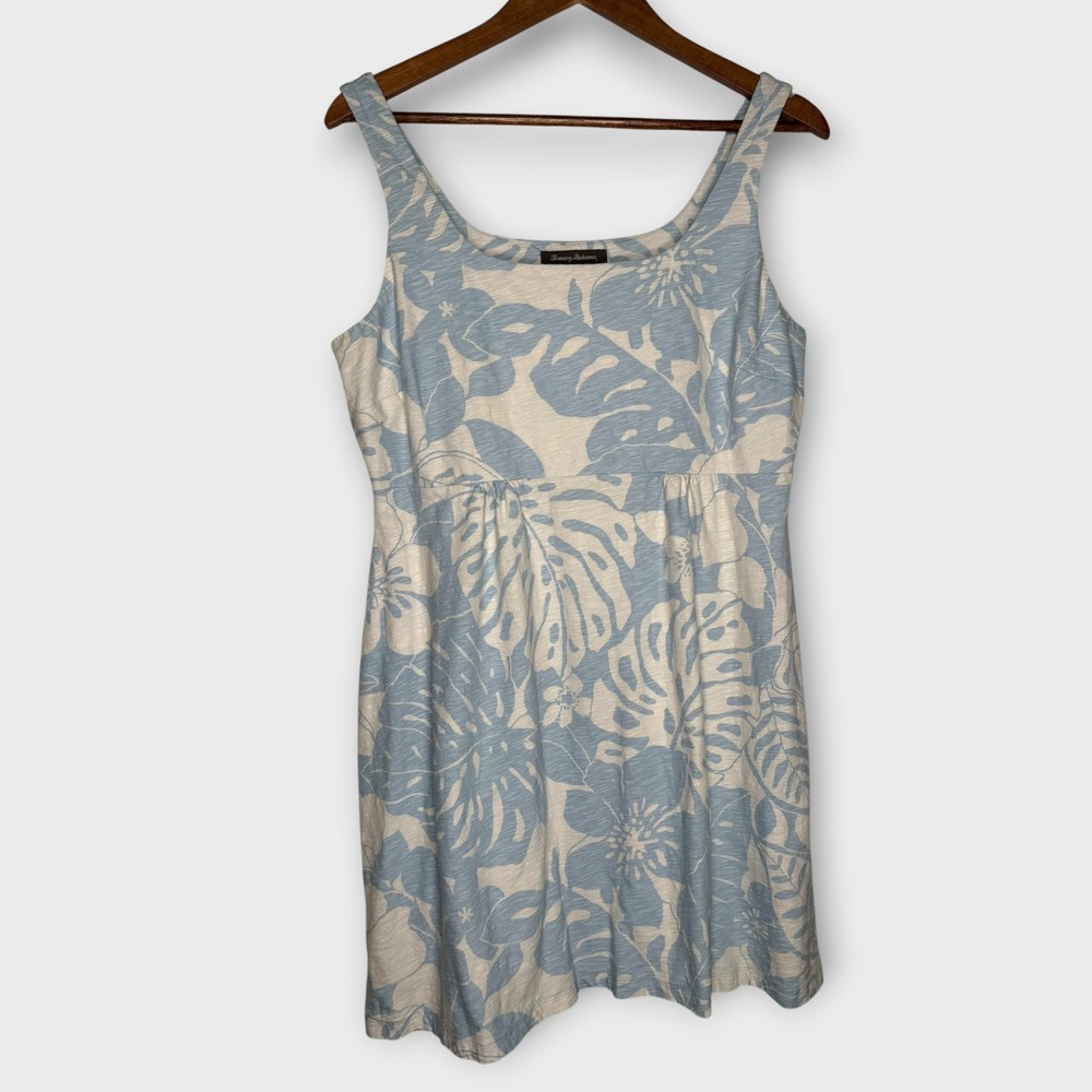 Tommy Bahama Tropical Floral Botanical Knit Summer Sundress Blue White Sz Large